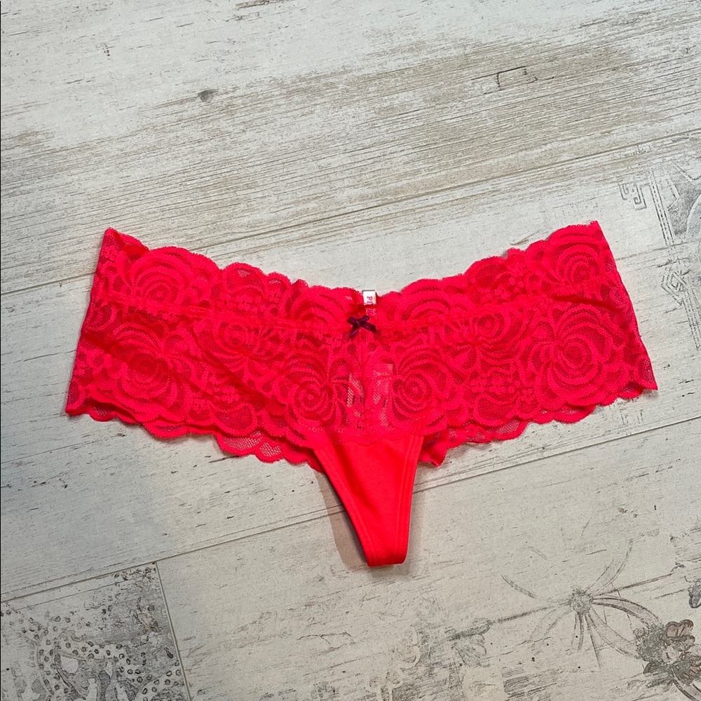 PINK Victoria's Secret Neon Pink Lace Extra Low Rise Cheekster Panties Medium